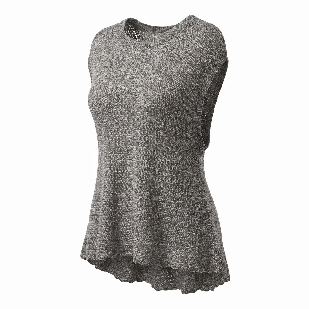 Free People Sweater Vest M Gray Open Knit High Low Boho Gorpcore Chic